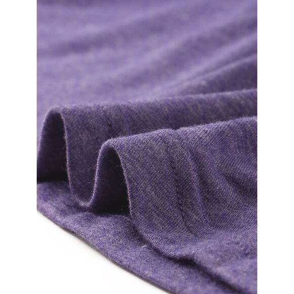 Cowl Neck Women's Short Sleeve Button Decor Ruched Casual Basic T-Shirt Purple - Picture 5 of 6